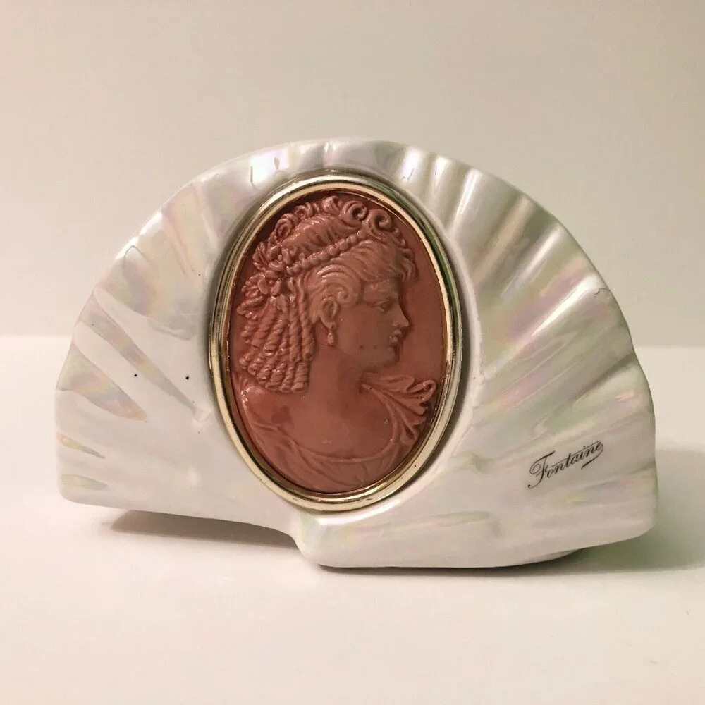 Vintage Capodimonte Fontaine Iridescent Ceramic Napkin Holder Cameo Italy